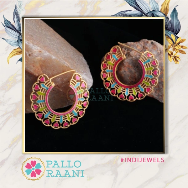 Meenakari Enamel handpainted hoop earring - muti, gold